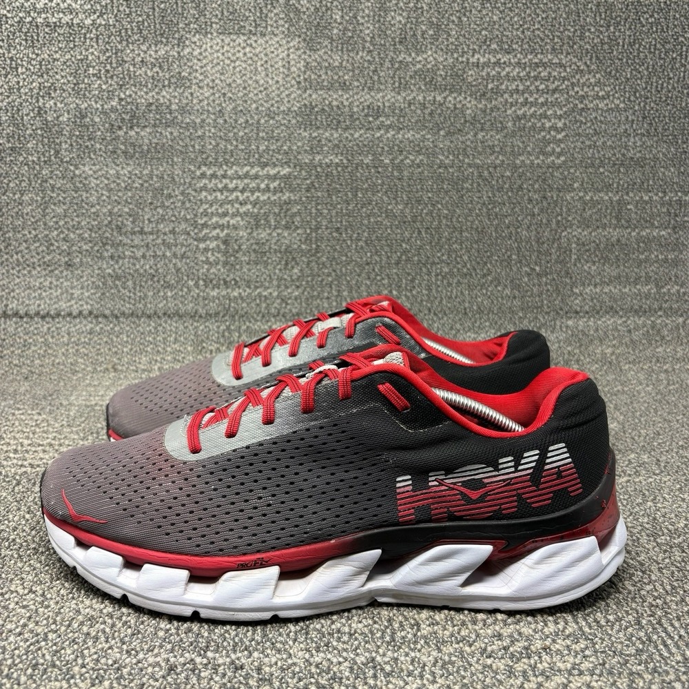 HOKA ONE ONE Elevon Men's Size 12 Running Shoes Black Red Gray 1019267 BRNR